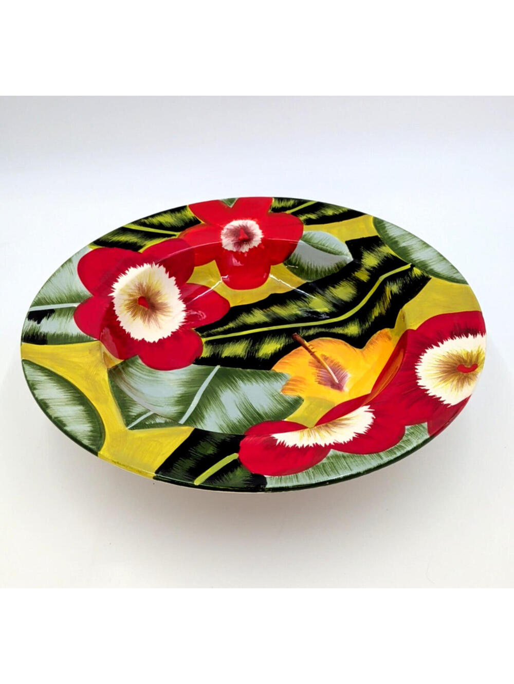 Clay Art Red Flower by Jay Import Co Ceramic Round 13" Serving Dish/Bowl Tropics